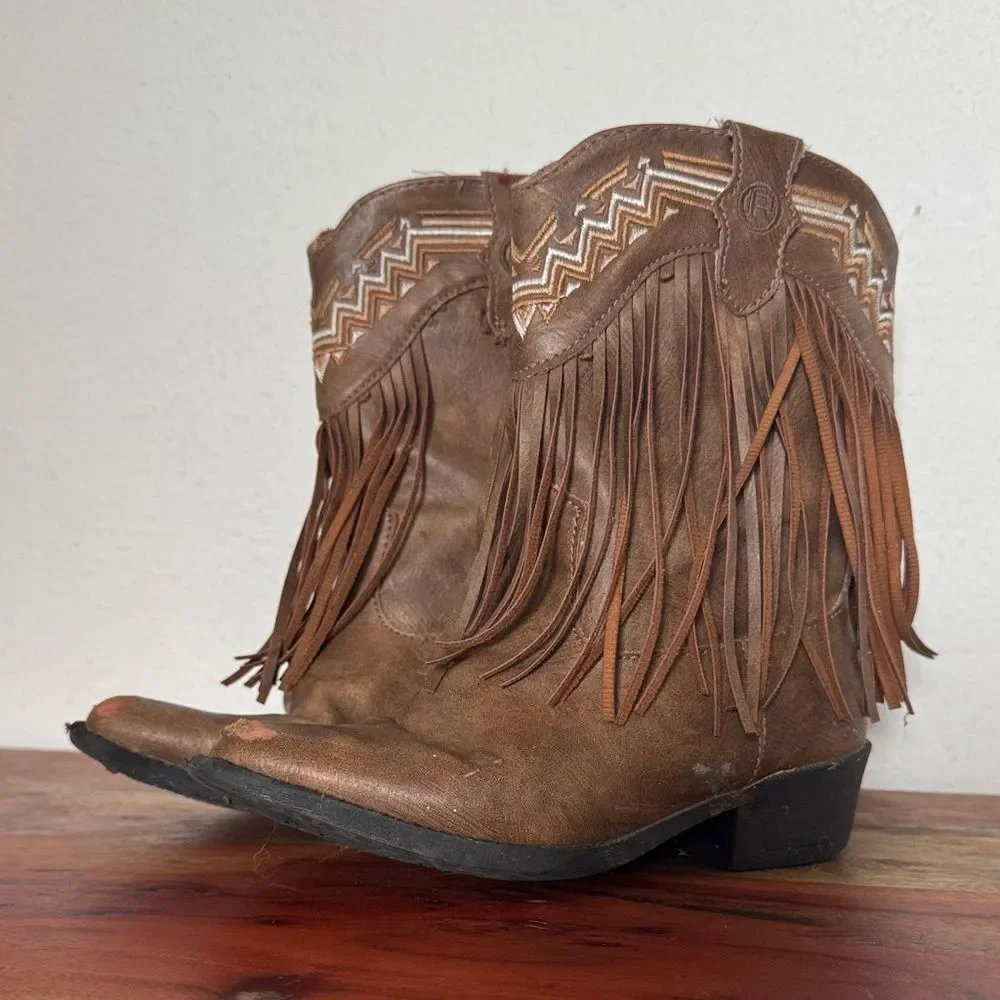 Roper Girls Brown Fringe Tassel Western Cowgirl Boots Little Kids 12 Snip Boho
